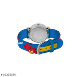 Small silver watch with a white face and blue strap
