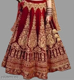 Red velvet lehenga choli with traditional embroidery, best for kids' party wear, fine Indian craftsmanship