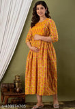 Rayon maternity feeding gown with two side zip, three-quarter sleeves, printed Anarkali style for women - M size