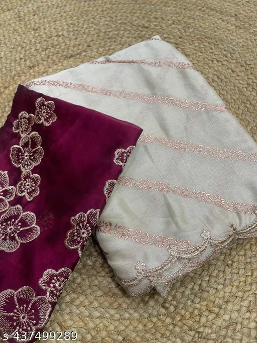 Cream chiffon saree with embellished blouse, Indian traditional wear