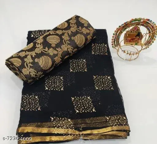 Chiffon printed daily wear saree with jacquard blouse piece, Indian fashion accessory