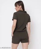 Olive Green Polyester Solid Buttoned Playsuit for Women, high-quality Indian-made casual chic outfit
