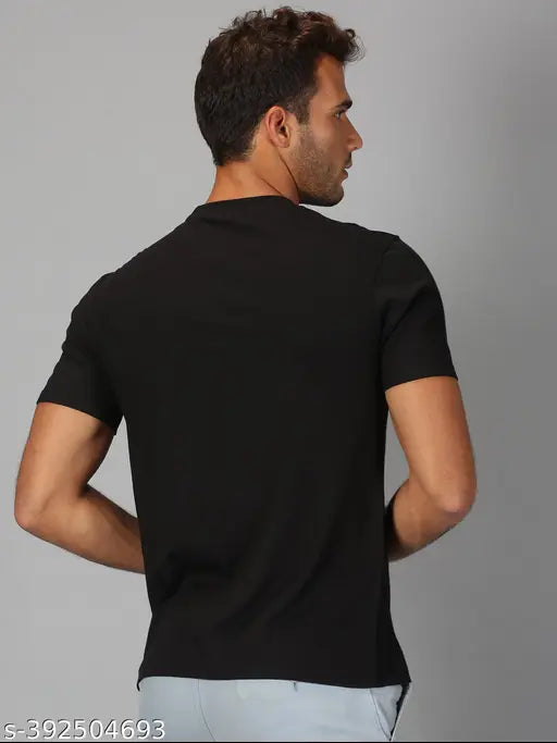 Black cotton t-shirt with religious print for men, short sleeves, size L, originated from India