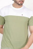 Cotton blend men's colorblocked t-shirt, short sleeves with printed pattern, XL (chest size 42in, length size 29in), Indian origin