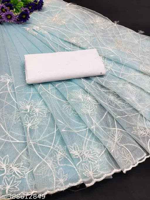 New Arrivals, Attractive Silk Net Partywear Sari with Embroidered Pattern, Indian origin