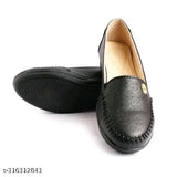 Black leather 126BLACK women's loafers with floral detail, cushioned sole.