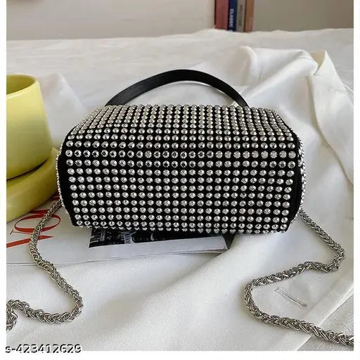 Black crystal sequin sling bag, women's accessory