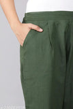 Women's solid green casual cotton regular fit pants