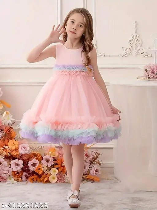 Soft pink tulle tutu dress, round neckline
