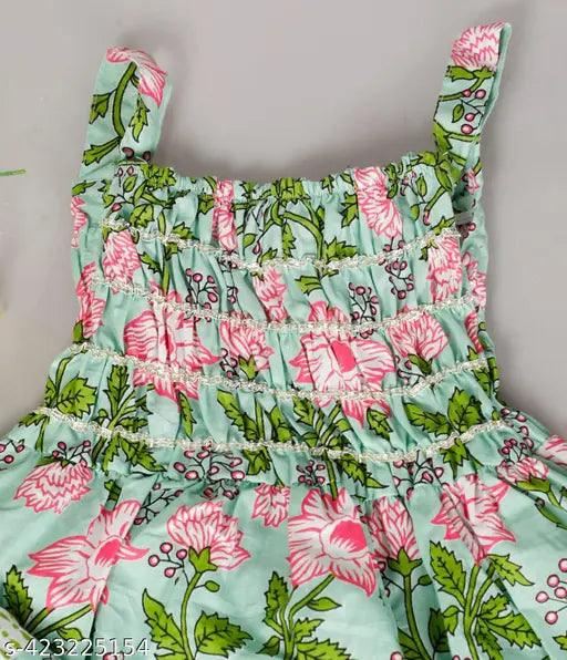Pure cotton baby girl kurti with sharara set, printed anarkali top above knee length for 12-18 months