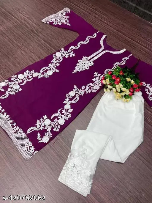 New Georgette & Crepe Pakistani embroidered kurta sets with long sleeves, single size available. Pakistan-inspired traditional clothing on display