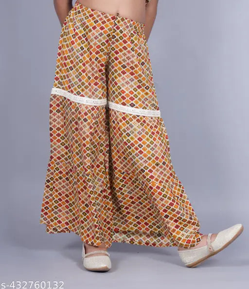Misbis Girls Rayon Printed Kurta and Shrara Set - Indian A-line rayon kurta with sleeveless top and sharara bottom for 1-12 years