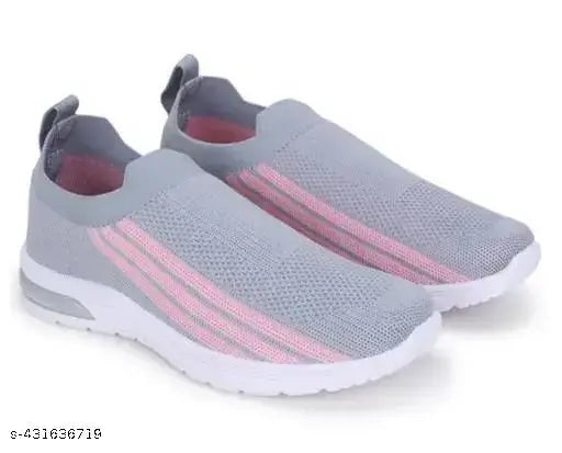 Gray and pink sneakers with white sole