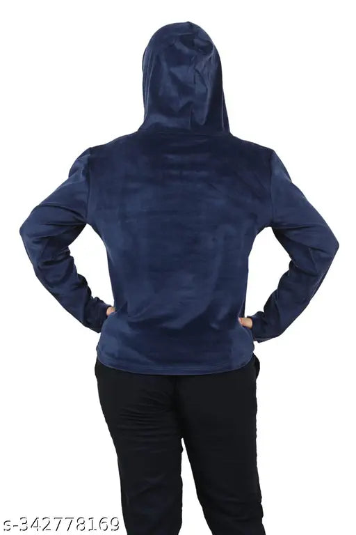 Navy blue wool sweatshirt with printed net pattern for girls aged 7-13 years, made in India