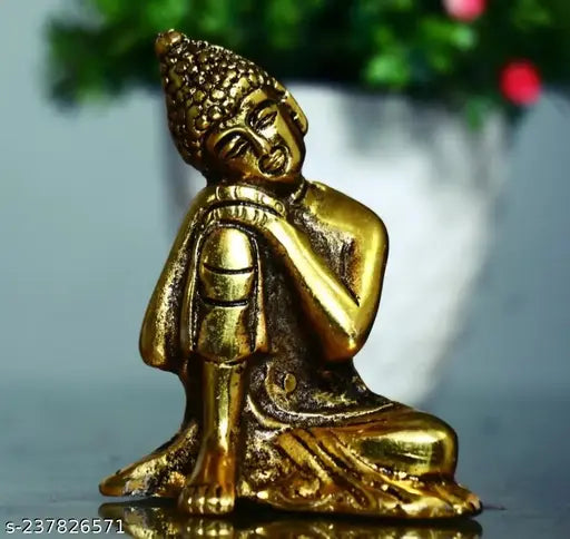 Metal Lord Buddha idol decorative showpiece, Feng Shui home office & gifting purpose, 8cm x 9cm x 5.5cm, handcrafted in India