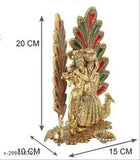 Metal Radha Krishna set, Peacock idol, home, temple, office decor or gifting, size L12x8x13cm, Indian-made