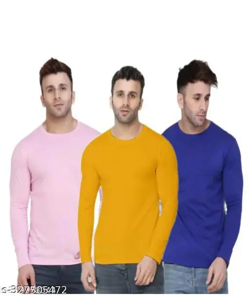 Multicolor nylon men's regular fit long sleeve t-shirt, solid pattern in sizes M, L, XL. Made in India