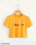 Yellow cotton printed net love dil short sleeve top, traditional Indian fashion accessory in size [size]