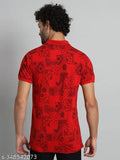 Red cotton blend men's printed short sleeve t-shirt by XFOX, Indian origin