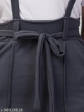 Grey polyester dungaree with white t-shirt for women, solid pattern, short sleeves, two available sizes M & L, made in India
