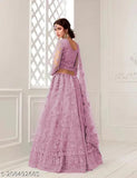 Embroidered net semi-stitched Lehenga Choli and dupatta, Indian traditional wear for functions, festivals, parties, weddings
