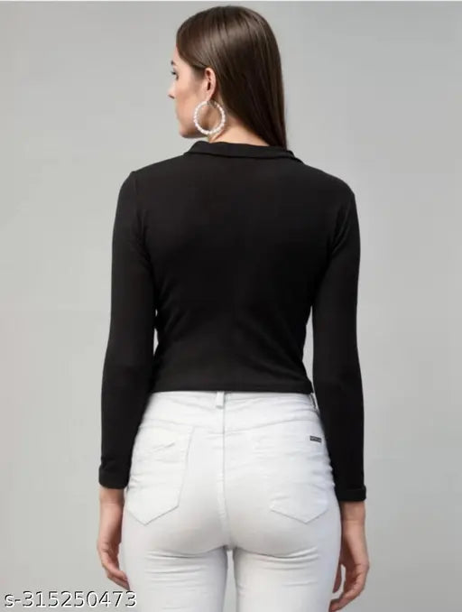 Lycra long-sleeved solid crop top 2 in various sizes for girls by Naaz Fashion, made in India