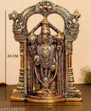 Metal Tirupati Balaji wall hanging, golden finish with antique finish. Traditional Indian spiritual home decor showpiece (22cm L x 4cm H x 15cm B)