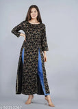 Rayon printed fit-and-flare kurta with three-quarter sleeves, attractive for women, India origin