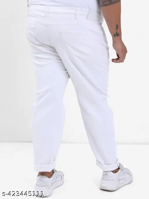 White denim Plus-size SilmFit Jeans for men, solid pattern, regular use