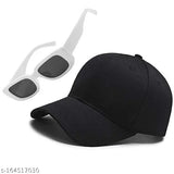 Black cotton baseball cap with white sunglasses (pack of 2) - fashion accessory pack on table