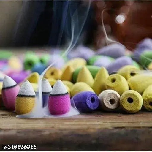 Wooden backflow incense cones with fragrance (Rose, Lavender, Jasmine & Sandalwood), Set of 40 for puja and meditation, Indian-made