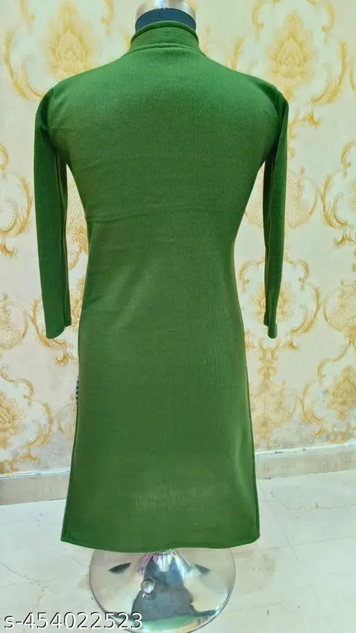 Trendy green woolen long sleeve kurti