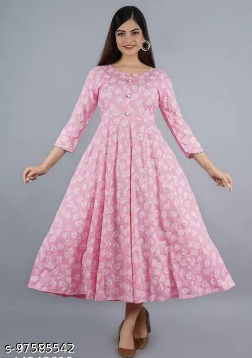 Rayon three-quarter sleeve printed i kurti, original Indian product for M (38in bust), L (40in bust), XL (42in bust), XXL (44in bust)