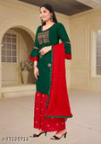 Dark green kameez with embroidery and matching dupatta set