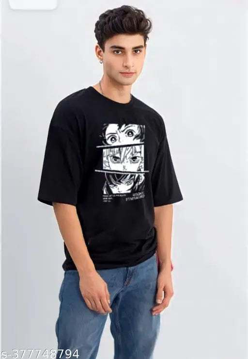 Black cotton blend half sleeve printed round neck t-shirt for men, perfect for active sports like basketball, football, or workout sessions. Made in India