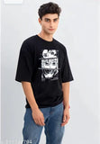 Black cotton blend half sleeve printed round neck t-shirt for men, perfect for active sports like basketball, football, or workout sessions. Made in India
