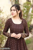Black embroidered chiffon kameez, with long sleeves and a high neckline
