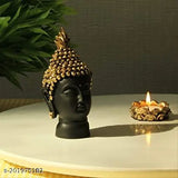 Black resin statue of Lord Gautam Buddha's head, face and bust, showpiece decoration piece, 14cm height, 6cm length, from Haridwar
