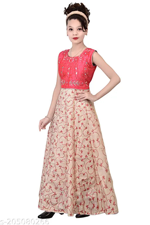 Silk sleeveless ethnic gown by Stylus Girls, embroidered net, for children aged 5-7 years, Indian origin