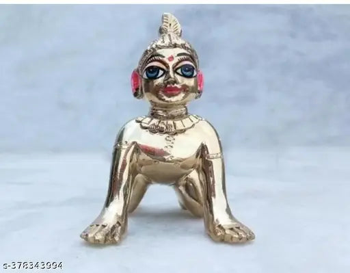 Brass Krishna idol, intricate Radha Rani statue (approx. 200g), Indian religious artifact