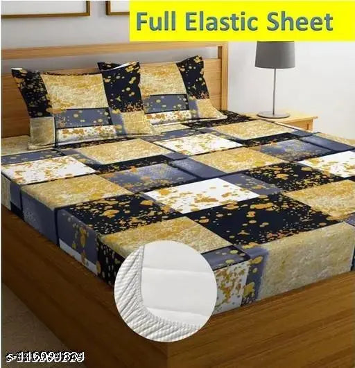 PREMIUM GLACE COTTON King Size Fitted Bedsheets with 2 Pillow Covers | NEW DESIGN Double Bed with All Around Elastic 230TC Supersoft | Size - 72x78+10 inches