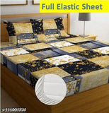 PREMIUM GLACE COTTON King Size Fitted Bedsheets with 2 Pillow Covers | NEW DESIGN Double Bed with All Around Elastic 230TC Supersoft | Size - 72x78+10 inches