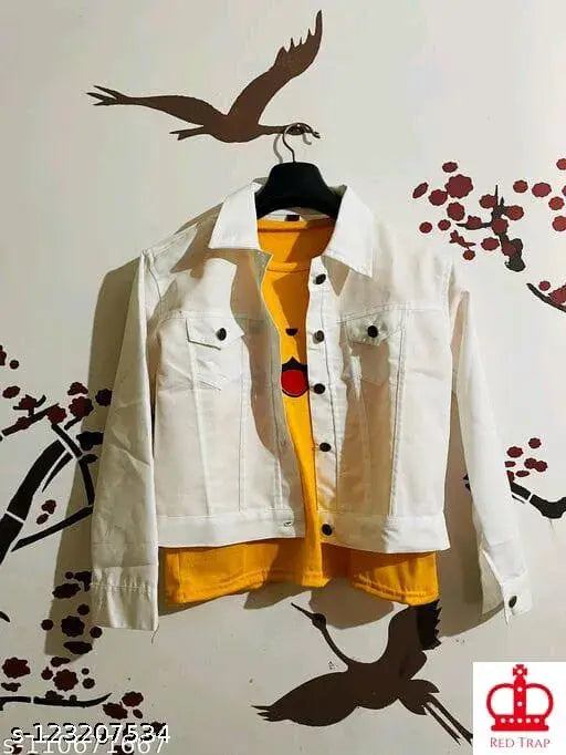 Red polyester Pikachu jacket and twill T-shirt combo with comfortable short sleeves, self-design pattern. Close-up image shows fitted style