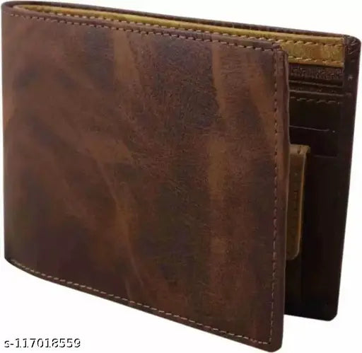 Brown faux leather men's wallet, 7 card slots, casual style, durable, slim design