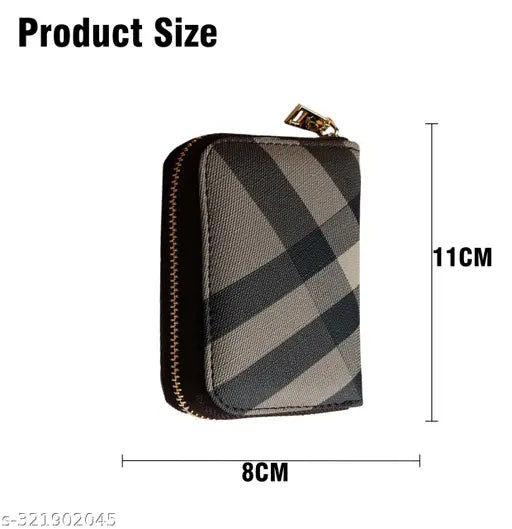 Grey faux leather card wallet with 5 compartments, compact design, zipper closure, and additional storage for keys or coins. Ideal for men and women's credit cards, drivers licenses, and other essential items