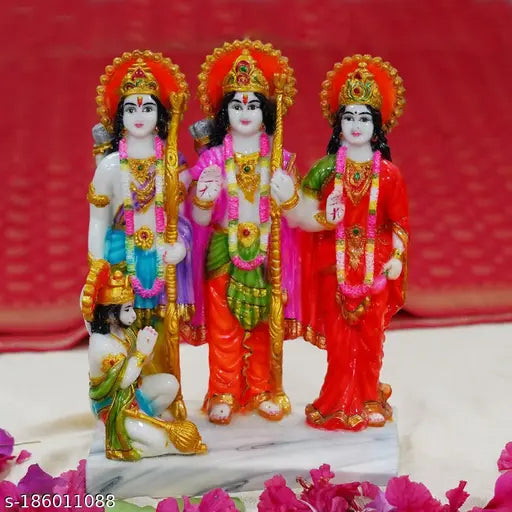 Handpainted Marble God Idol - Ram Darbar for Success, Pooja Room/Home Decoration (3x1.5x4)