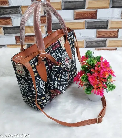 Black cotton sling bag with handwork for women's party, wedding, and casual wear 30cm length