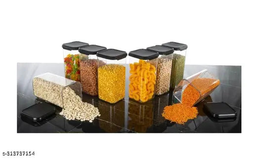 Jars and containers with different contents for kitchen storage, including cereals and spices, pack of 8, 1500ml each