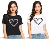 Heart with butterfly print over cotton t-shirts in round neck, regular fit - short sleeves, 100% cotton fabric