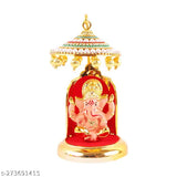 Gold-plated Ganesh idol statue with stand, Indian artistry for car dashboard, office, or home decor